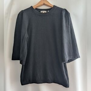 Vince Cashmere Black Crewneck Knit Pullover Sweater 3/4 Flare Sleeves - L